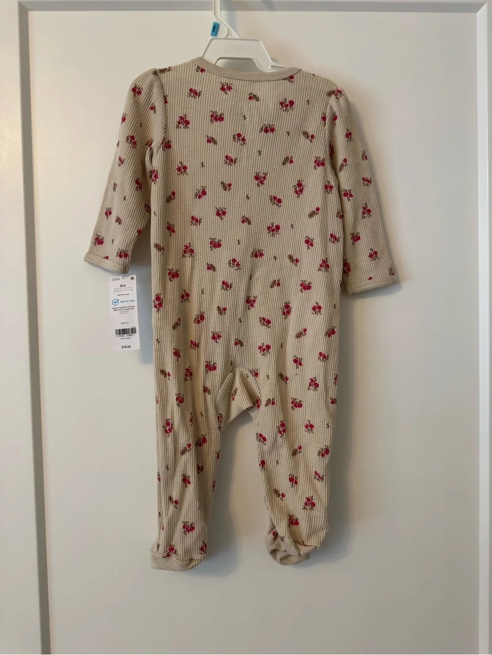Carter's Beige Ribbed Floral Footed One-Piece